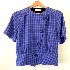🌸Vintage Amica plaid asymmetrical button up top